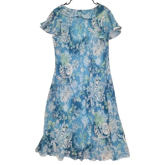 Fairy Dress 16W Dress barn Midi Blue Floral Paisley Ruffle Flutter Sleeve Whimsy - Picture 2 of 11